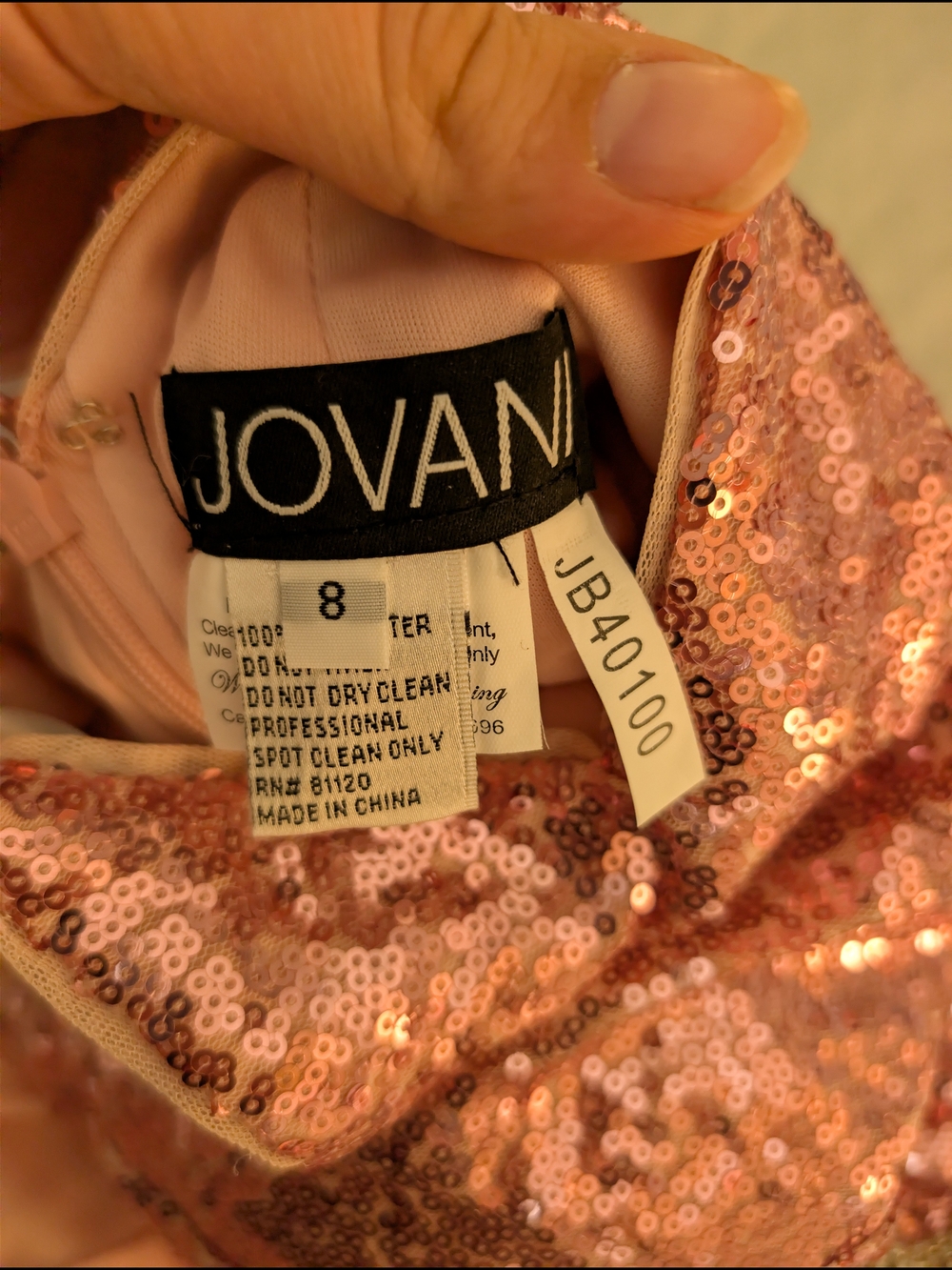 NWT Jovani 40100 Pink Sequin Bow Slit Prom Formal Gown Size 8 - Picture 4 of 7